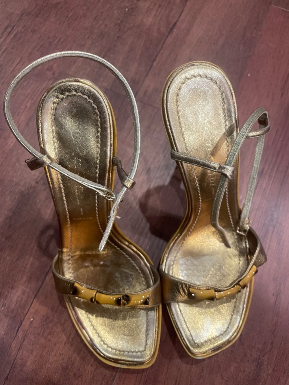 CASADEI Bamboo Look Gold High Heel Sandals - Picture 2 of 4
